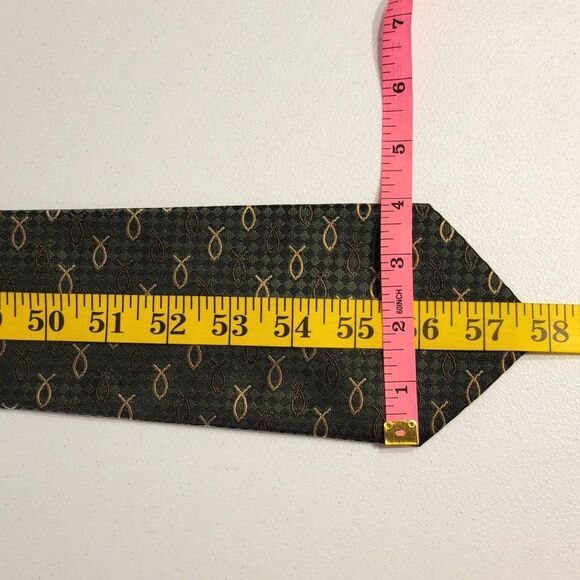 Divinity Series Religious Fish Necktie Tie Olive Green Ichthys Ichthus Hand Made - Picture 7 of 7